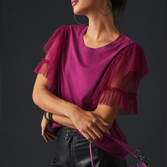 Anthropologie Pilcro Tulle Mesh Tee in Raspberry - Picture 9 of 12